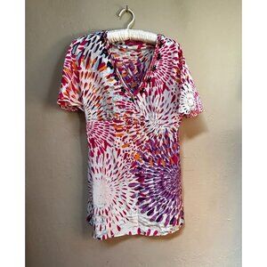 Robert Graham Women's Top Short Sleeve V-Neck T-Shirt Beaded Multicolor Small